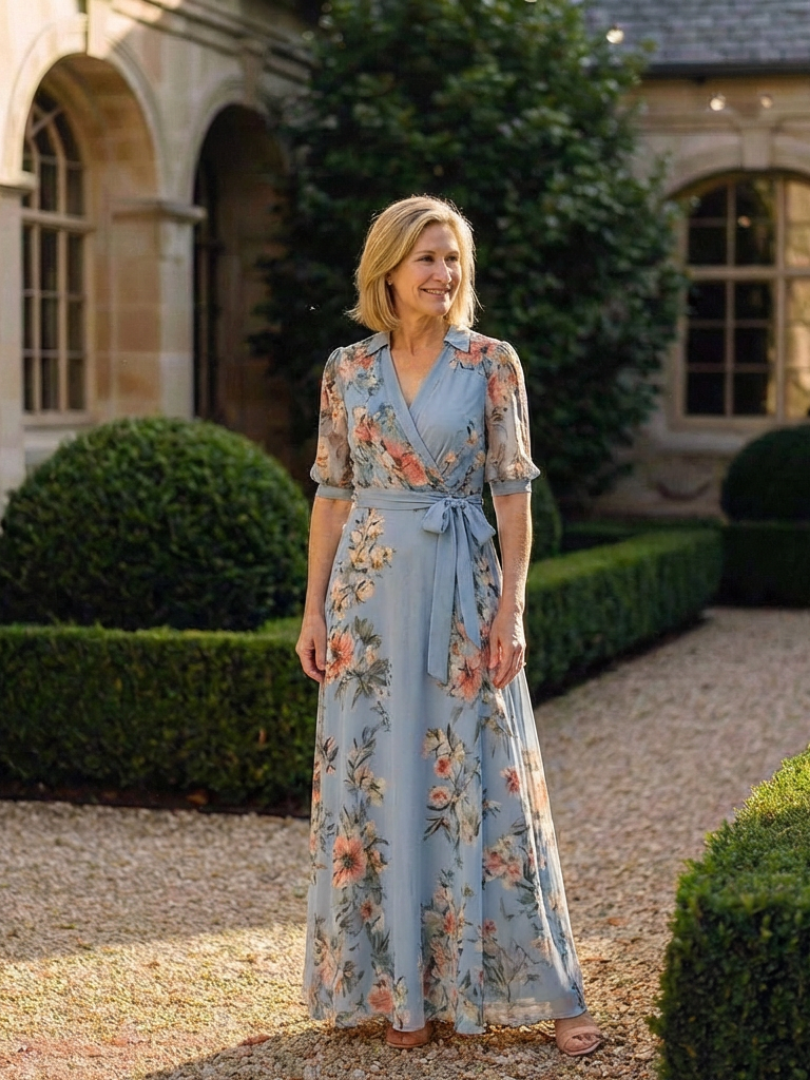 DELAMONT| Robe Maxi à Enveloppe à Col en V Floral Camille