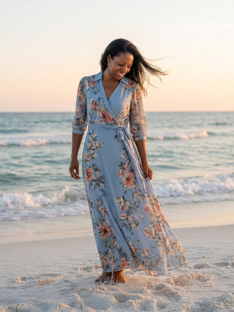 DELAMONT| Robe Maxi à Enveloppe à Col en V Floral Camille